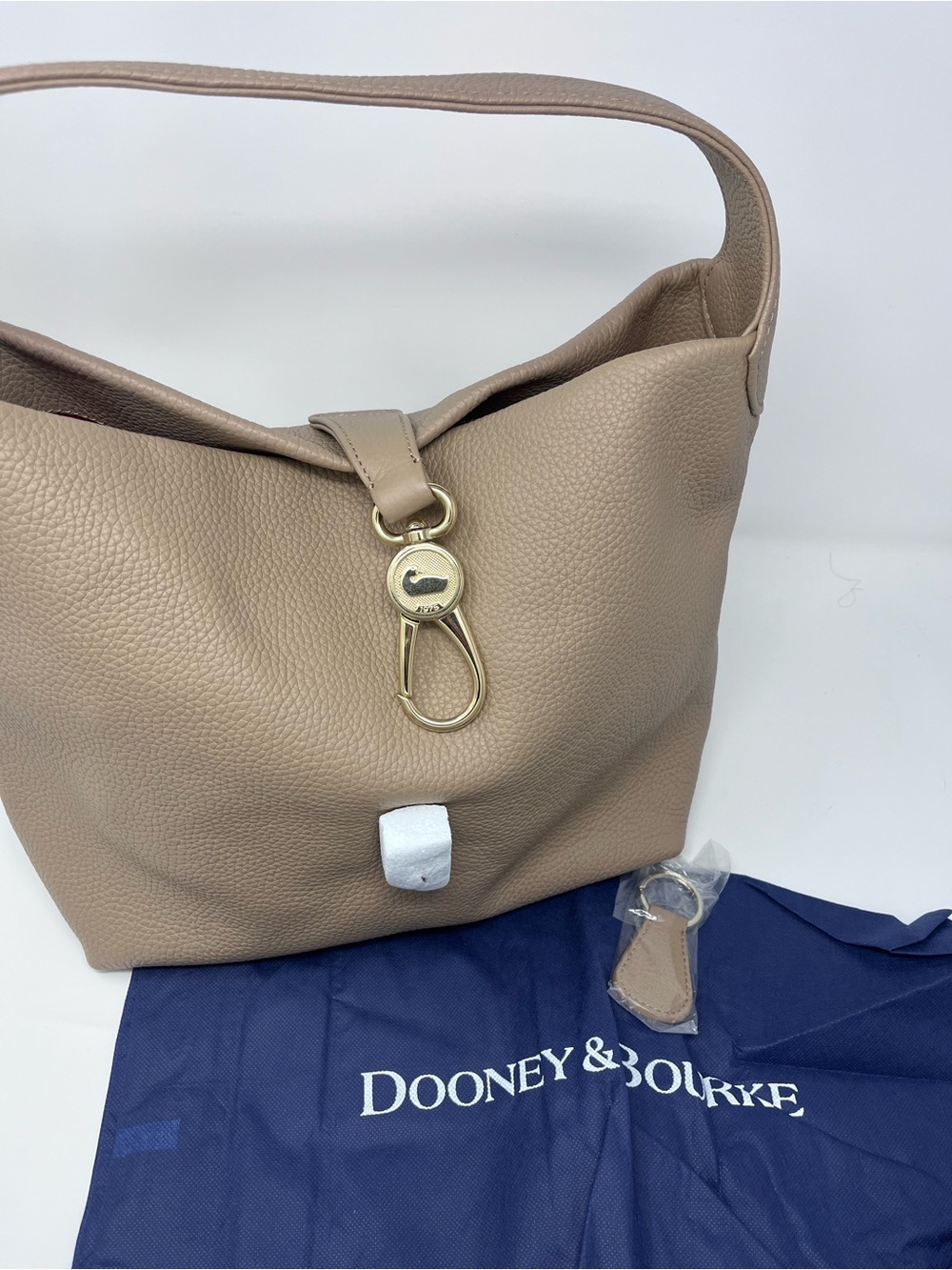 Dooney & Bourke Samba Logo Lock Sac Pebbled Leather Hobo Shoulder Bag - Taupe